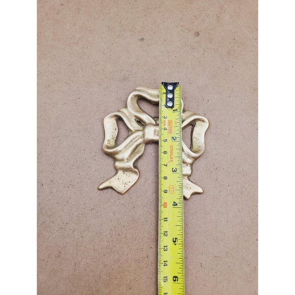 Vintage 1970s Ornate Brass Bow Wall Decor, Brass Ribbon with Patina, Girls Room - Picture 8 of 10